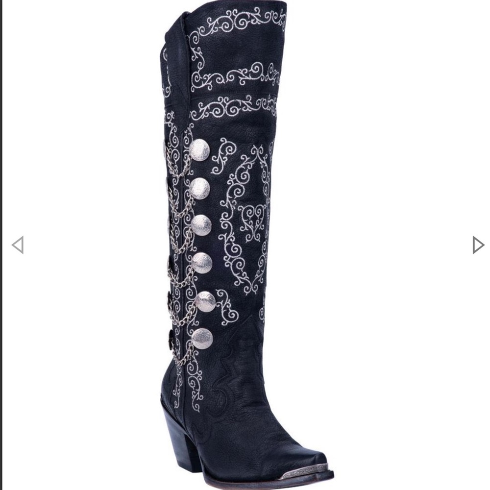 Dan Post Chain Reaction Snip Toe Black Leather Cowboy Boots 8.5